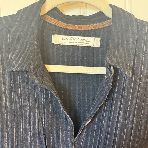 We The Free Black Pinstriped button down Shirt Dress - Picture 12 of 12